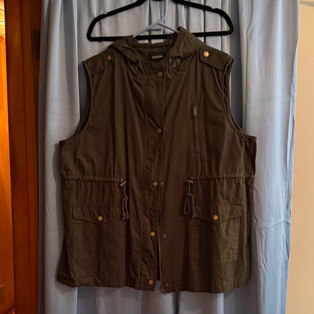 Olive Sleeveless Vest with Drawstring Waist